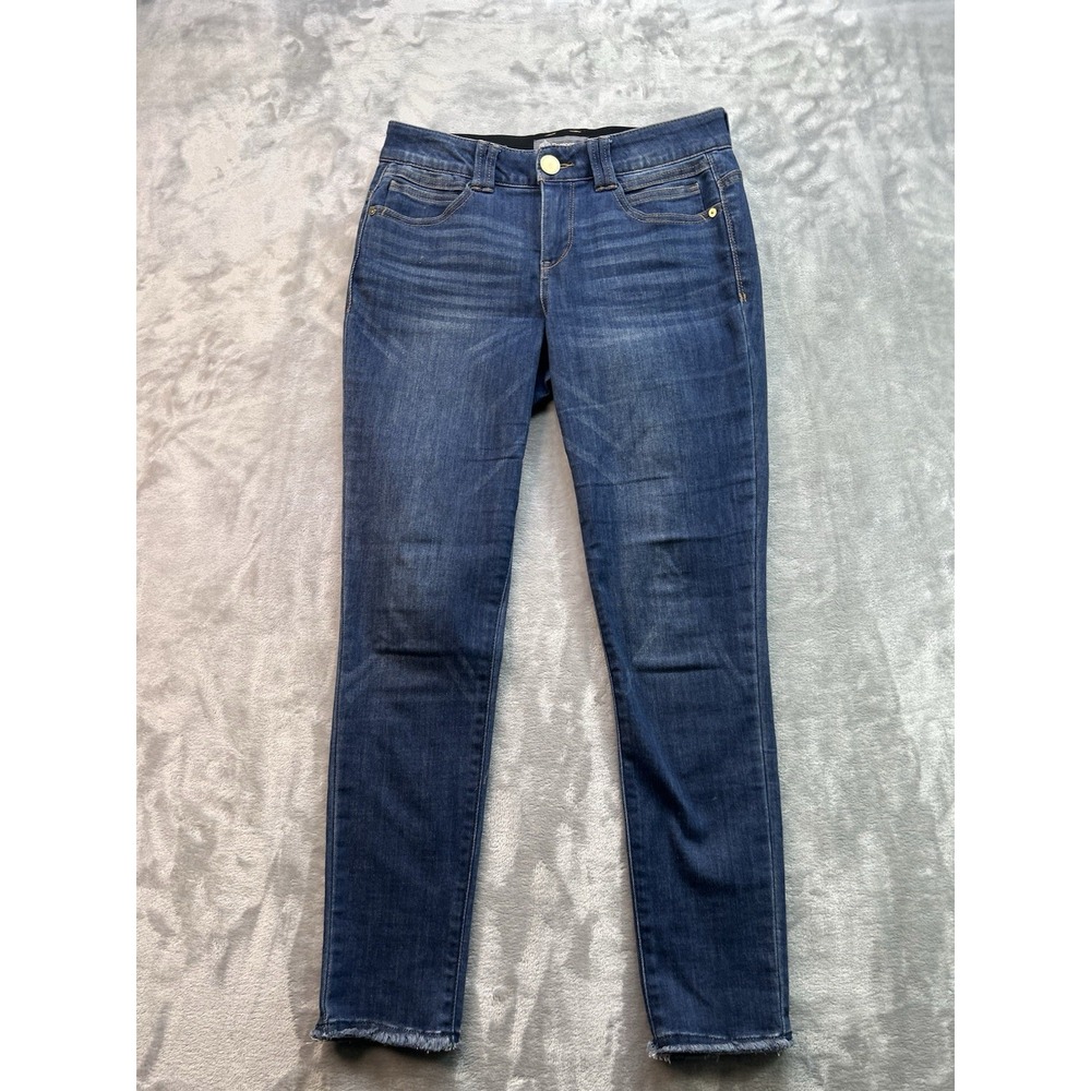 Democracy Womens Sz 6 Blue Jeans Skinny Dark Whiskered Stretch Denim Mid Rise